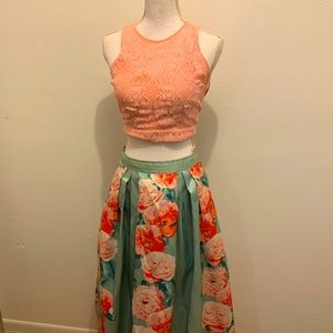 Two piece floral prom dress